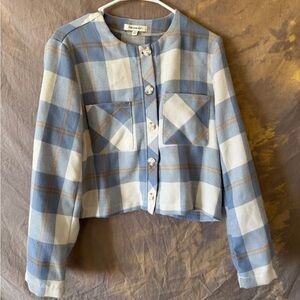 Francesca's Collections Blue and Cream Plaid Blazer